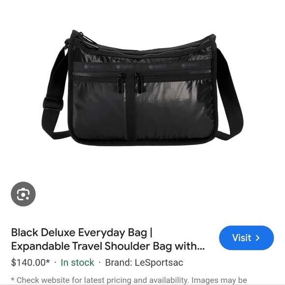 LeSportsac Shiney Black Deluxe Everyday Expandable Travel Shoulder/Cross Bag EUC - Picture 13 of 15